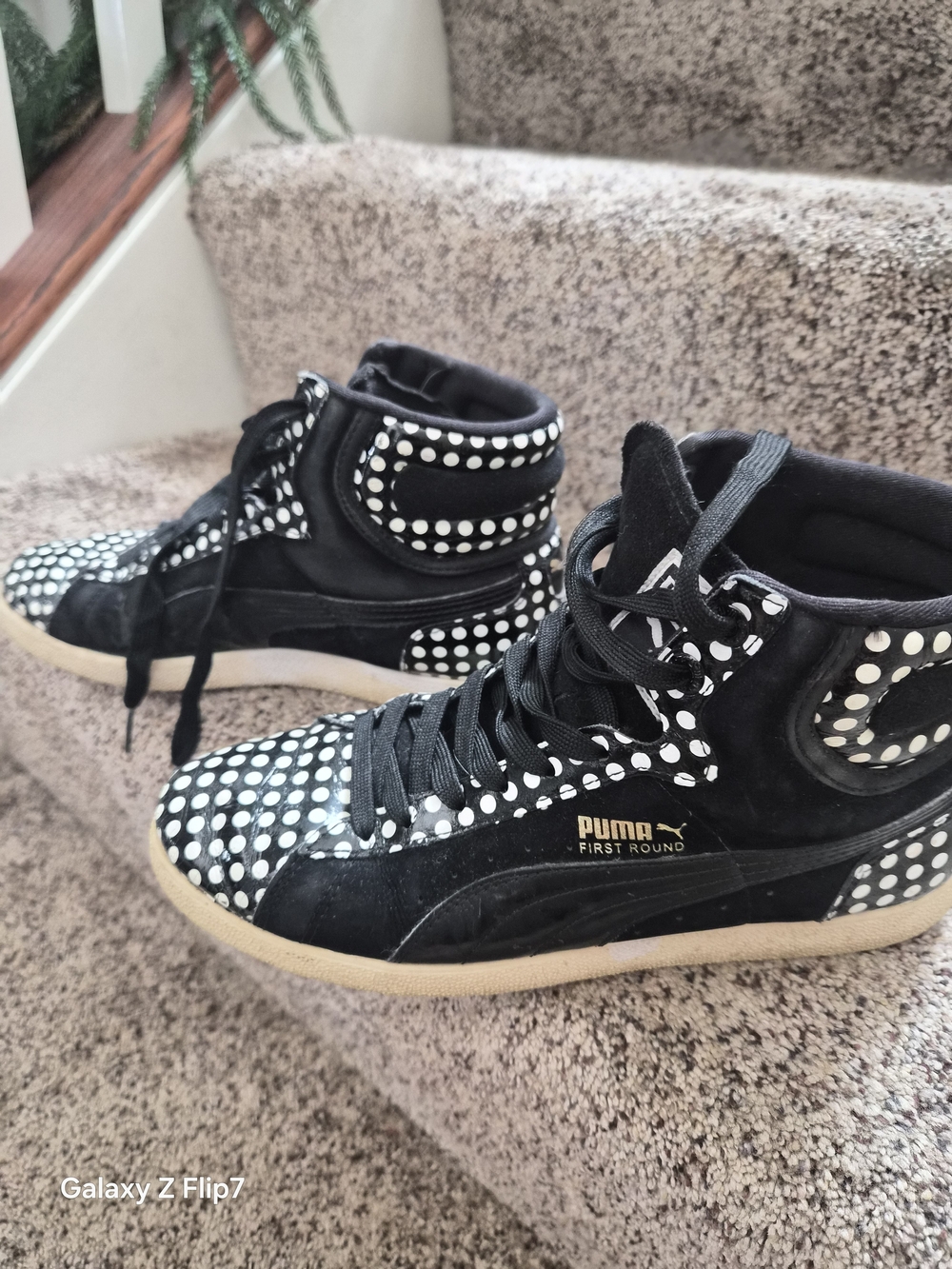 Puma First Round Women's Black with White Polka Dot High-Top Sneakers
